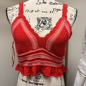 Red and Pink Knit Crop Top